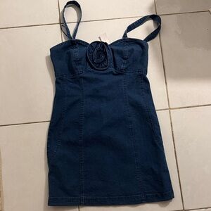 Anthropologie Navy Denim Mini Dress with Rosette